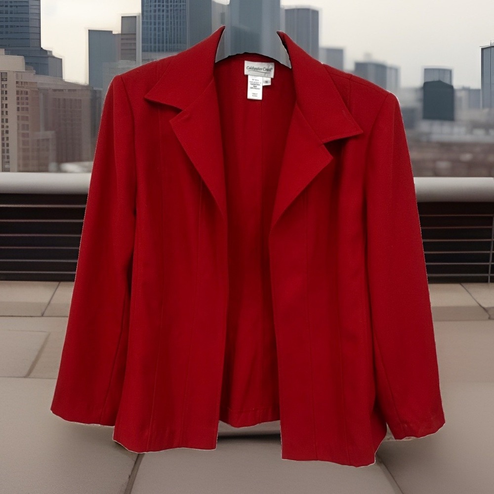 Coldwater Creek Womens Red Open Front Jacket 16 Lightweight Business Vintage